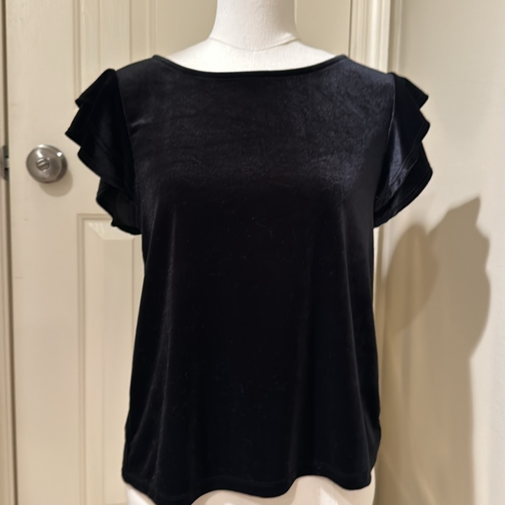 Halogen Flutter Sleeve Velvet Top